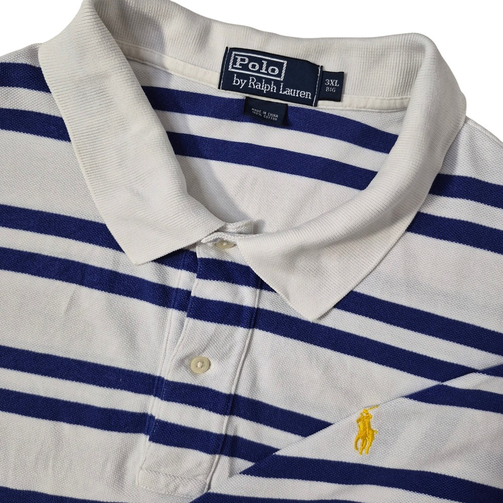 Polo Ralph Lauren Polo Shirt Mens 3XL Big White Blue Striped Short Sleeve Pony